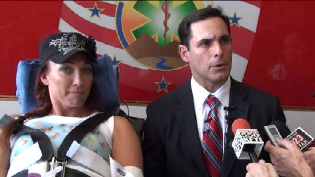 Amy Van Dyken Rouen speaks to the press June 2014